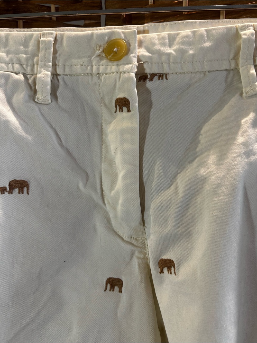 🐘 Talbots Elephant Embroidered Relaxed Chino Pants 6P Ivory Preppy NWOT